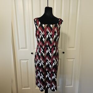 Cleo Dress Geometric Sleeveless Midi Dress - Black, White, Burgundy, SZ 10P